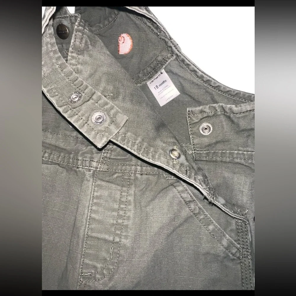 EUC Carhartt Toddler Loose Fit Bib Overall Olive Green 18 month Durable Work - Picture 5 of 6
